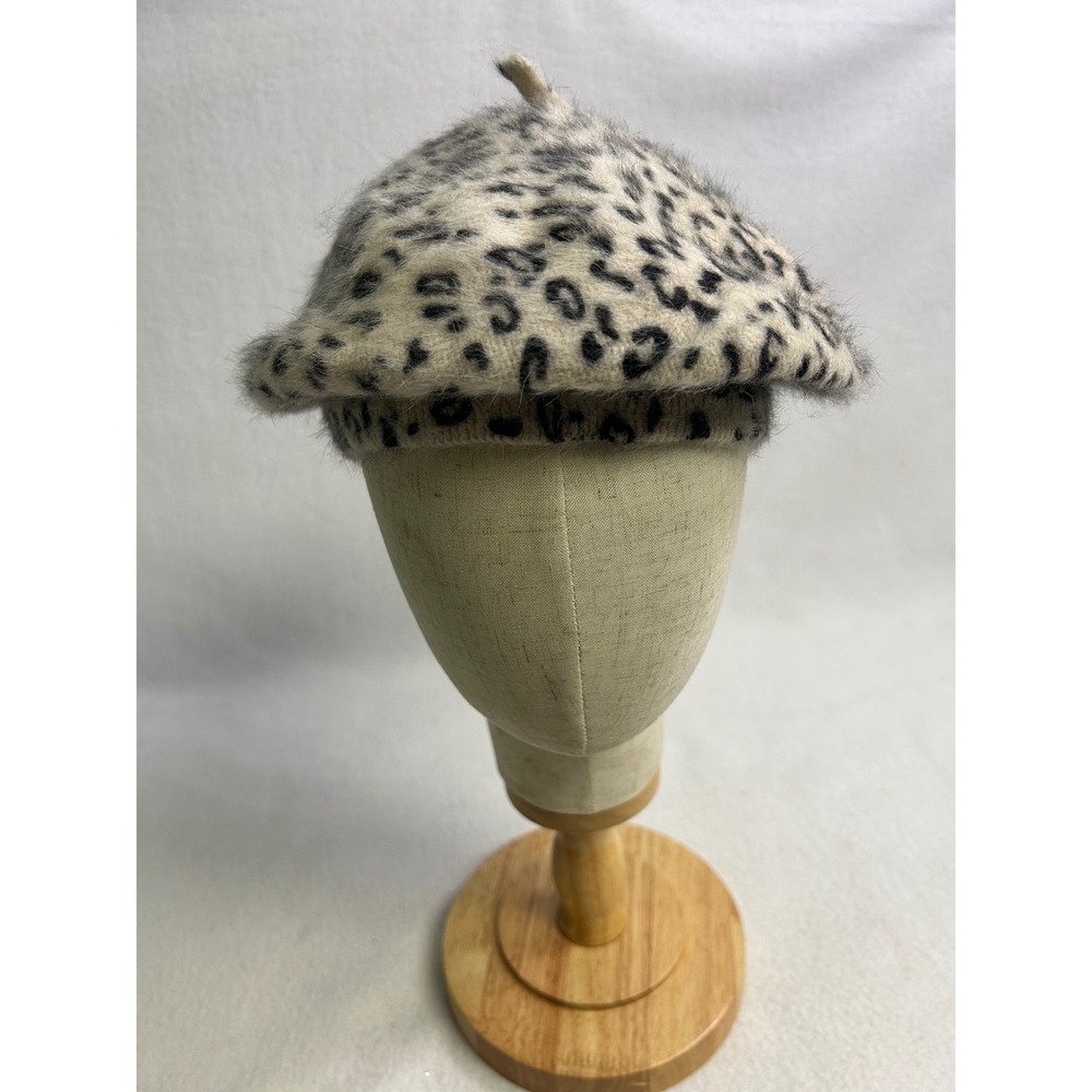 Parisian Animal Print Women One Size Cream Black Wool Blend Beret Hat